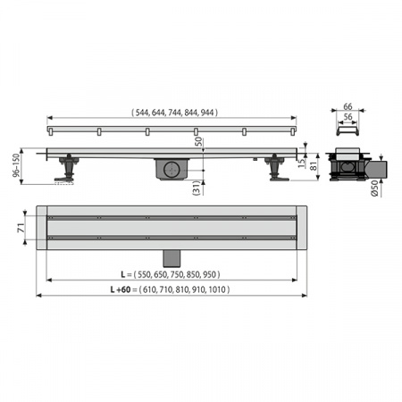 Водоотводящий желоб для душа AlcaPlast AG071401850 (аналог APZ13-DOUBLE9-850)