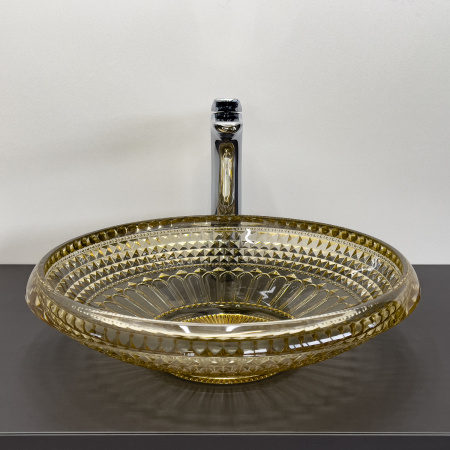 Накладная стеклянная раковина 45 см Comforty CF21207 цвет шампань, для ванной на столешницу