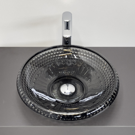 Накладная стеклянная раковина 45 см Comforty CF21206 серый дым, для ванной на столешницу