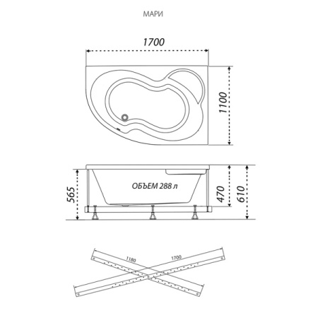 Асимметричная акриловая ванна Тритон Мари 170х110 левая